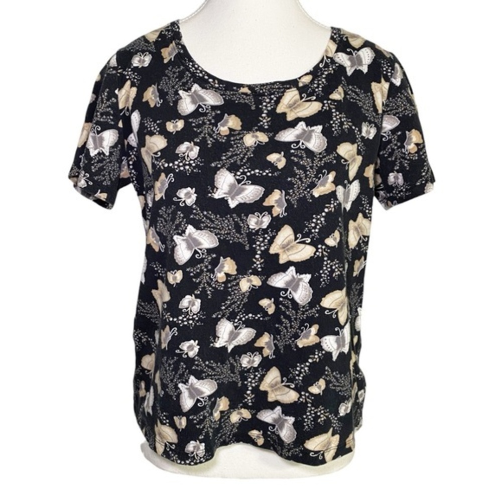 White Stag Black and Cream Butterfly Print Short Sleeve Top